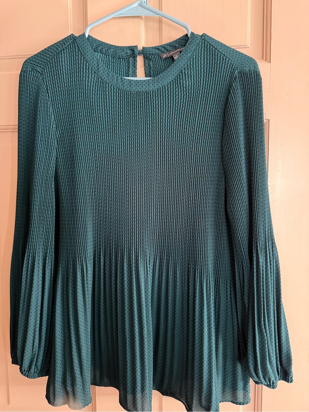 Adrianna Papell Teal Long-Sleeve Pleated Peplum Dress